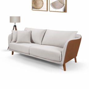 Sofá Living Hórus Tecido Composê Linho Cru e Marrom Terracota 1,70M